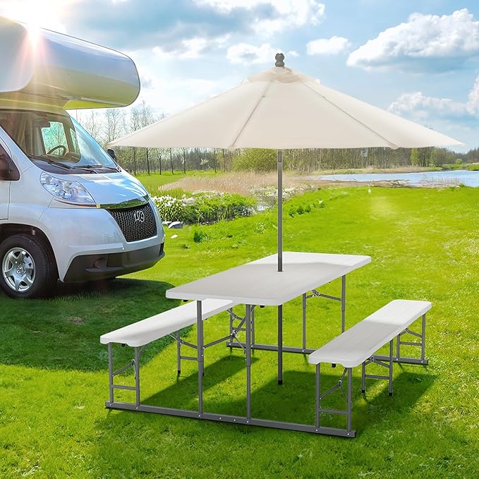 VINGLI Folding Picnic Table and Bench Set, Portable Outdoor Dining Furniture
