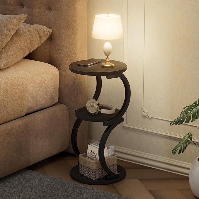 JUSTOGO Small Round Side Table, 3-Tier End Table