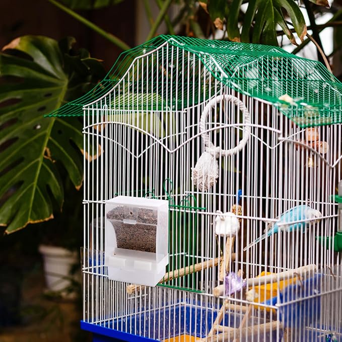 VOSAREA Automatic Bird Feeder 450 Gram No Mess Food Container Splash-Proof Parrot Cage Feeding Station for Pigeons and Small Birds