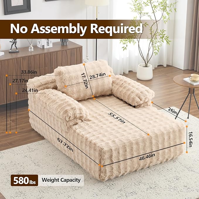 VINGLI Boneless Chaise Lounge Chair Indoor, 55.5" Deep Seat Sleeper Sofa Bed