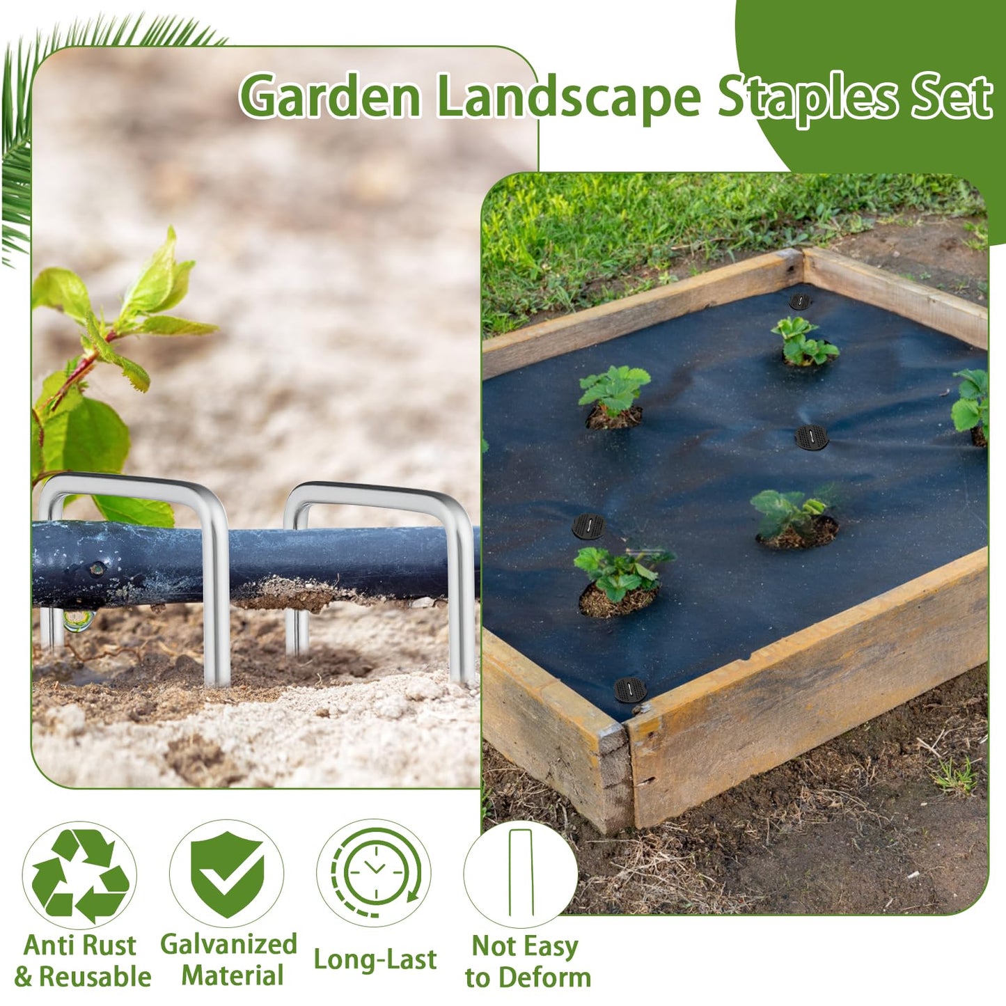 200 Packs Garden Stakes Staples 6 inch Landscape Fabric Pins Lawn 100Pcs U Shaped Galvanized Staples Ground Stakes Landscaping Pins with 100Pcs Gasket for Weed Barrier Plant Cover Decorations