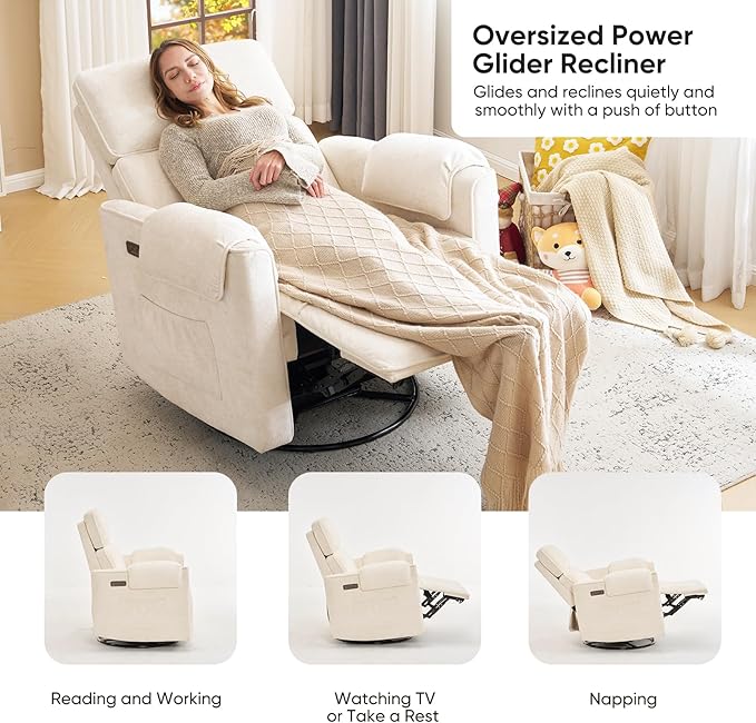 Oversized Power Rocker Recliner Chair, Chenille Glider Rocking Nursery Chair