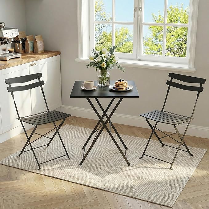 GarveeLife 3 Piece Patio Bistro Set, Folding Patio Bistro Table and Chairs Set