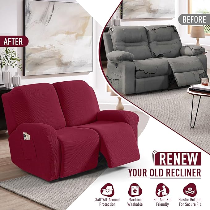 TAOCOCO Recliner Loveseat Slipcover, 6 Pieces Dual Recliner Sofa Covers