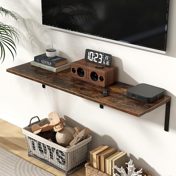 Fun Memories Rustic Brown 12 Inch Deep Floating Shelves Set of 2, Wall Mounted