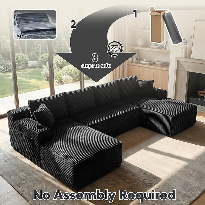 125 Inch Modular Sectional Sofa, Cloud Couch Oversized U Shaped Corduroy Sofa