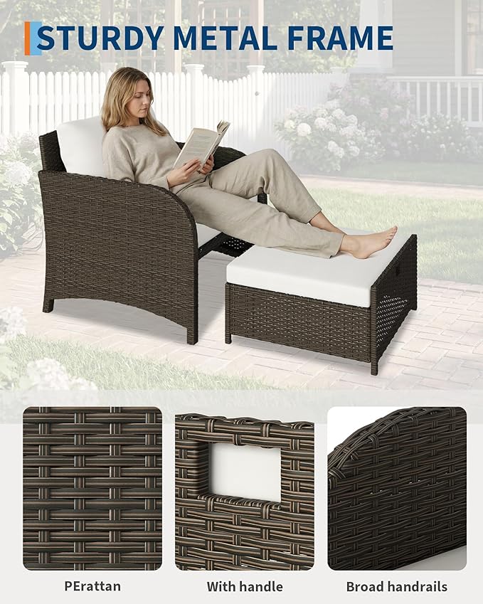 Garvee 5-Piece Outdoor Patio Conversation Set, PE Rattan Wicker Patio Furniture