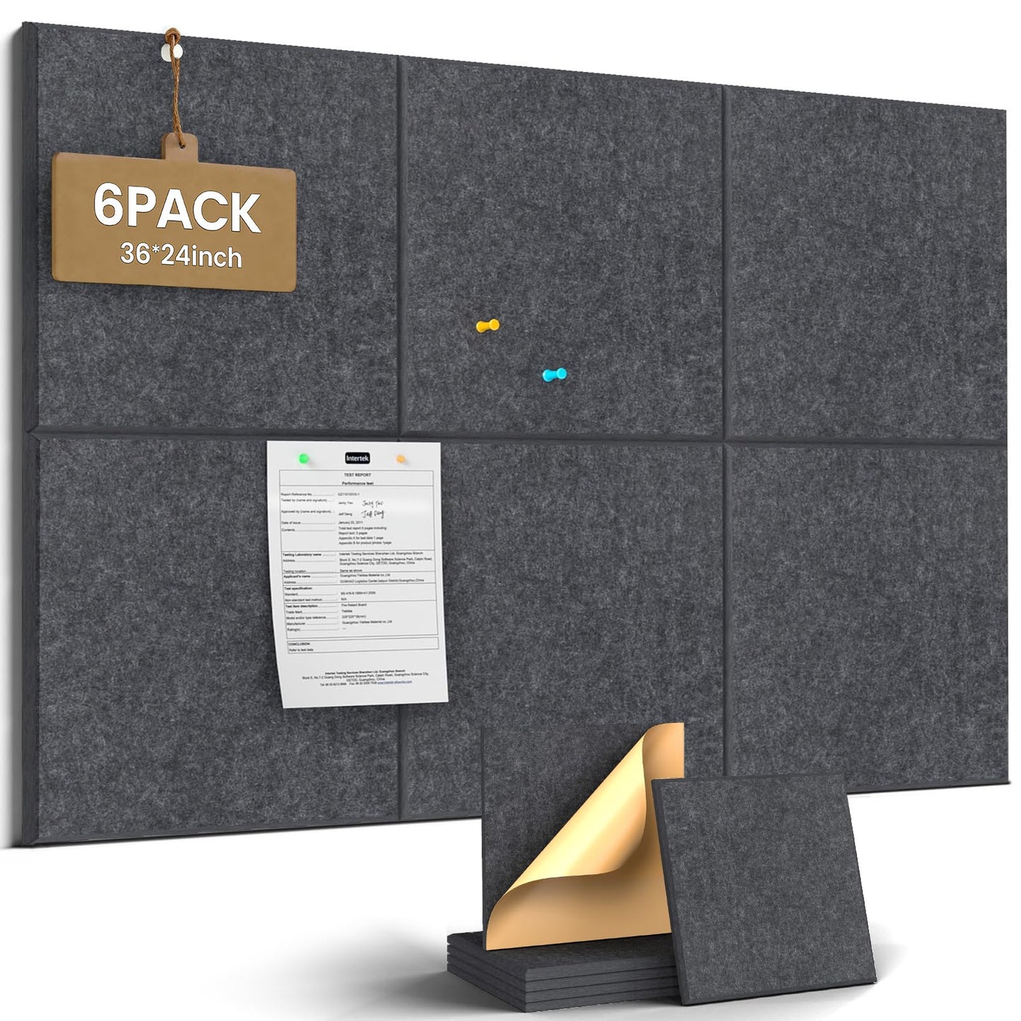 JBER Large Felt Bulletin Board 36" x 24" - 6 Pack Felt Wall Tiles, Cork Board Alternative to Use in Office & Home Decor, Classroom Decor, Vision Board to Display Your Photos(Dark Gray)