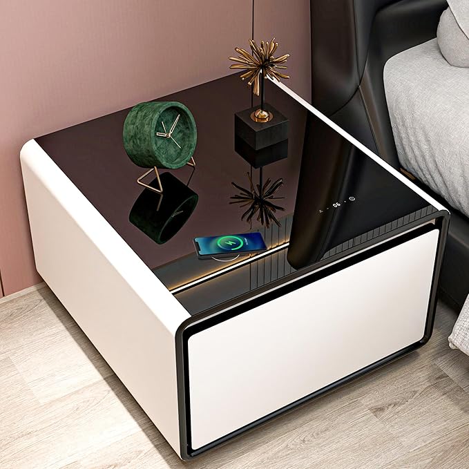 Smart Coffee Table with Fridge, Smart Center Table with Wireless Charging