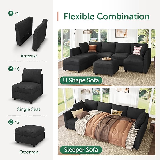 HONBAY Modular Sofa Sectional Sleeper Couch