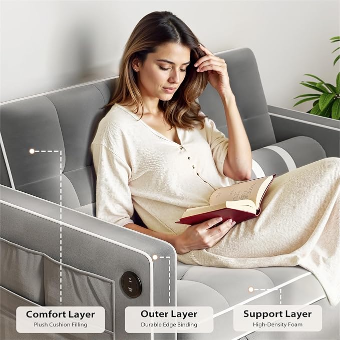Pipishell 3 in 1 Convertible Sleeper Sofa Bed, Pull Out Couch