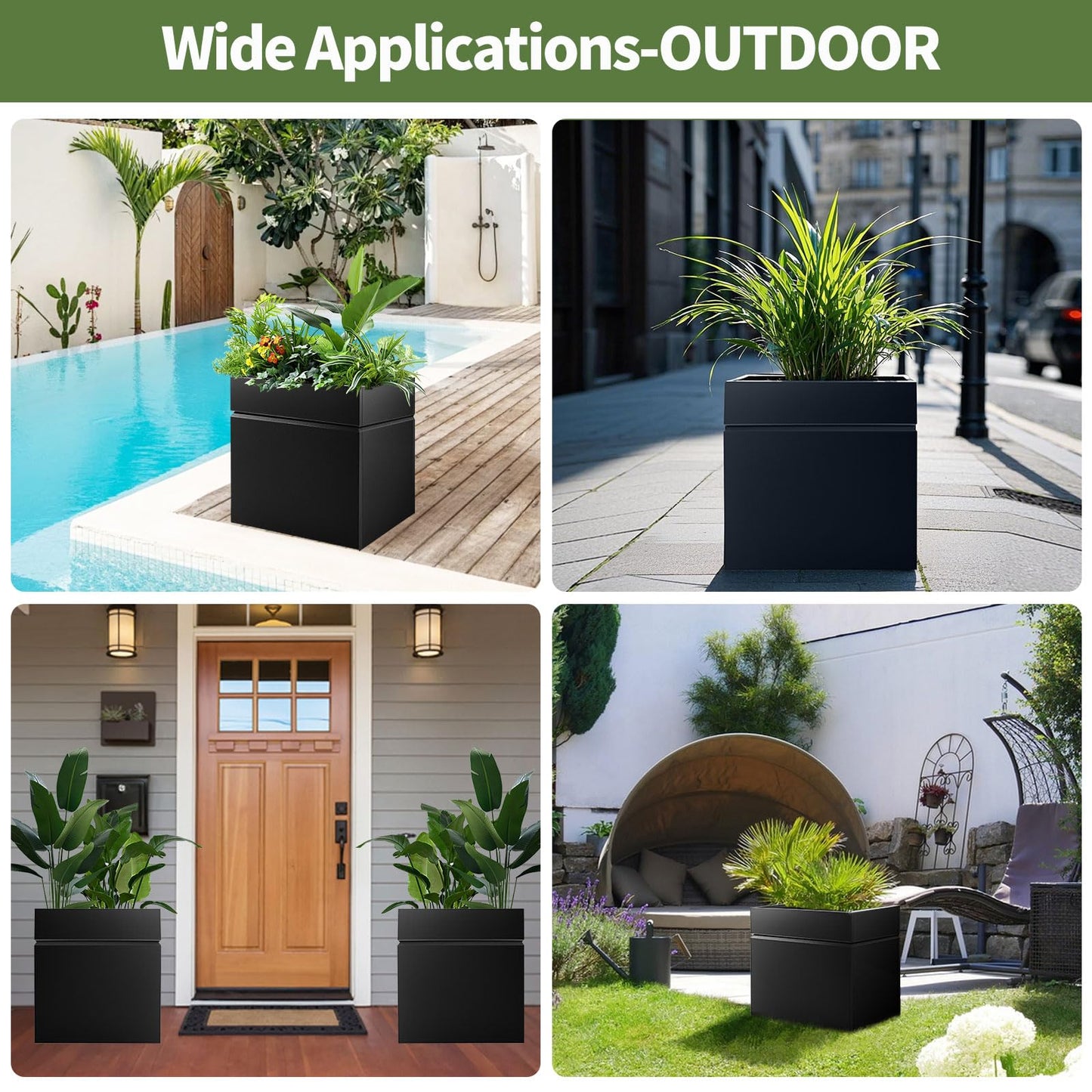 HONYTA Matel Planter Box 17" L x 17" W x 18" H, Cube Heavy Duty Powder Coating Steel Planters with Drainage Hole, Indoor Outdoor All-Weather Use for Home, Porch, Patio, Hotel(Black)