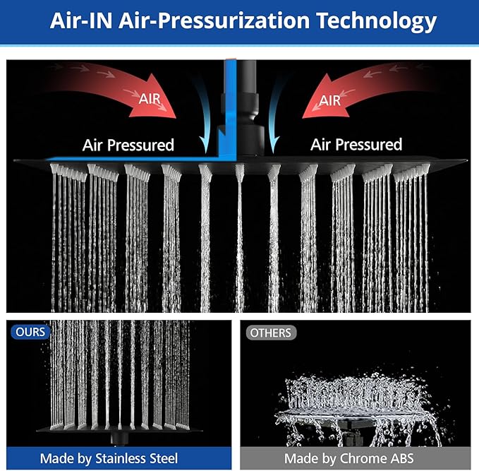 Tudoccy Shower Head, 8‘’ High Pressure Rainfall Shower Head/Handheld Shower Combo with 11'' Extension Arm, 9 Settings Anti-leak Shower Head with Holder, Height/Angle Adjustable, Matte Black