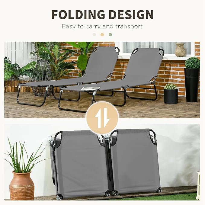 Outsunny 2 Piece Folding Chaise Lounge Pool Chairs, Outdoor Sun Tanning Chairs