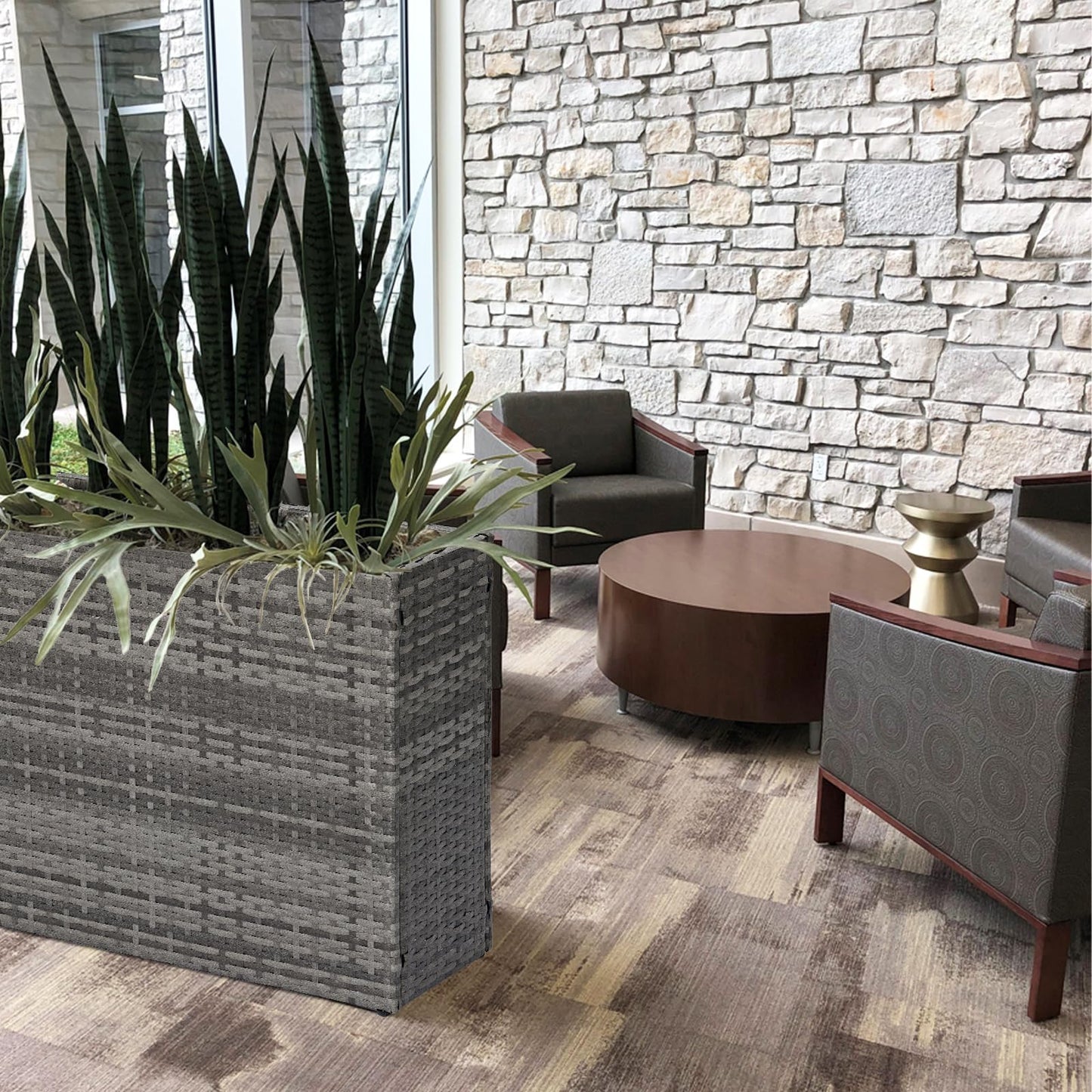SUNNYPARK Tall Rectangular Planter with Removable Liner, All-Weather PE Rattan Large Modern Planters Indoor Outdoor Flower Plant Pots Garden Box Patio Yard Front Porch Deck