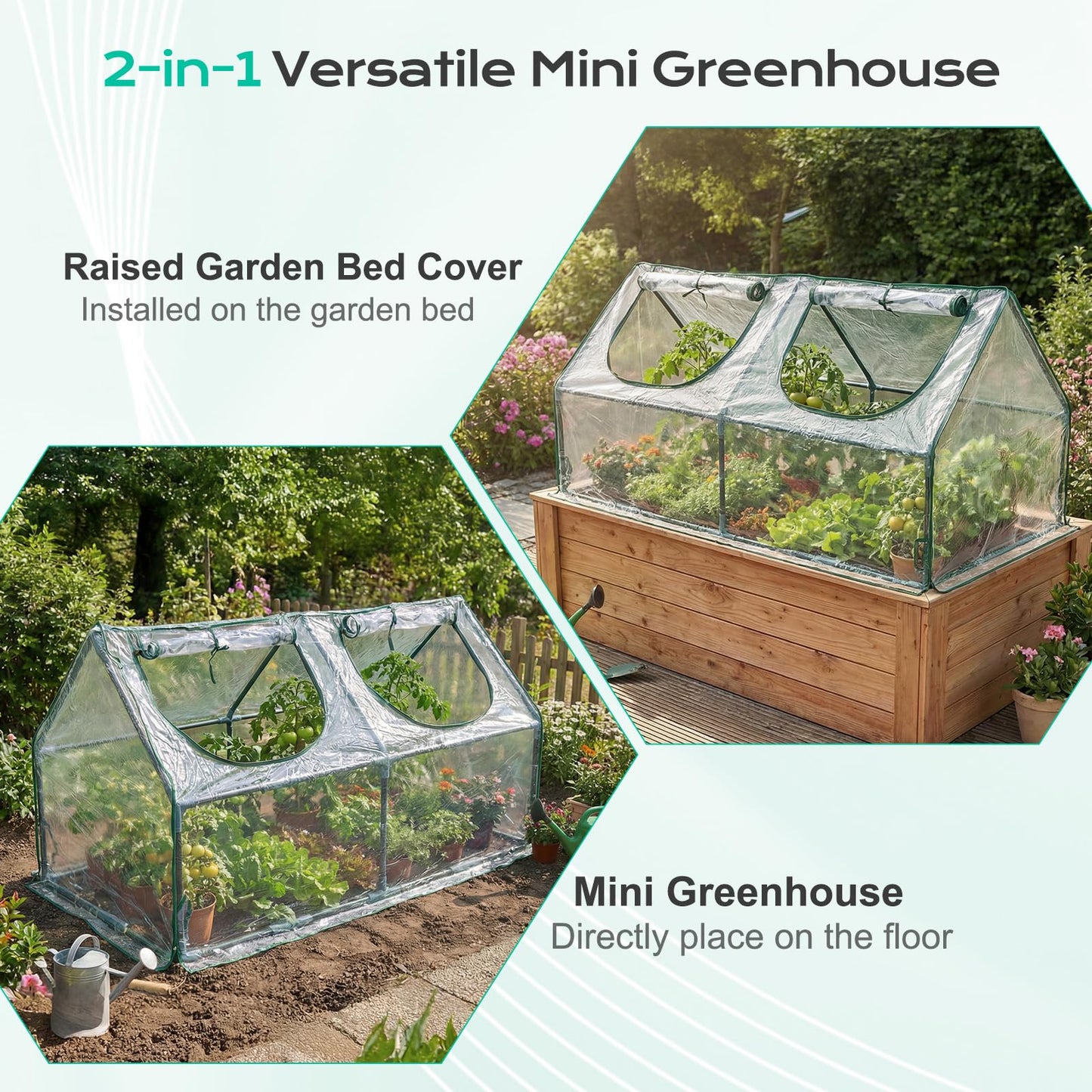 BPS 4x2x2 ft Mini Greenhouse with Transparent PVC Cover UV-Protected Roll-Up Zipper Windows, Ideal for Indoor or Outdoor Use on Raised Garden Beds