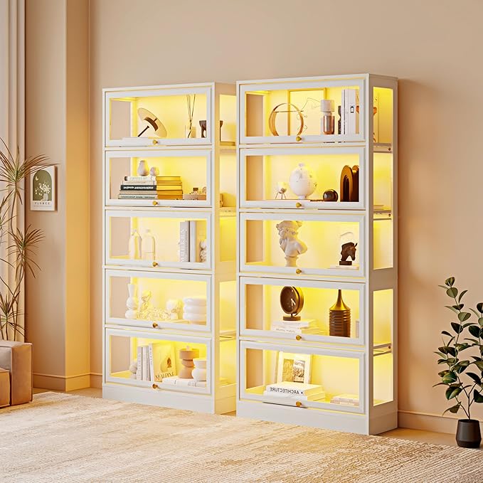 Display Cabinet with Acrylic Glass Doors, 5-Tiers Curio Cabinet with LED