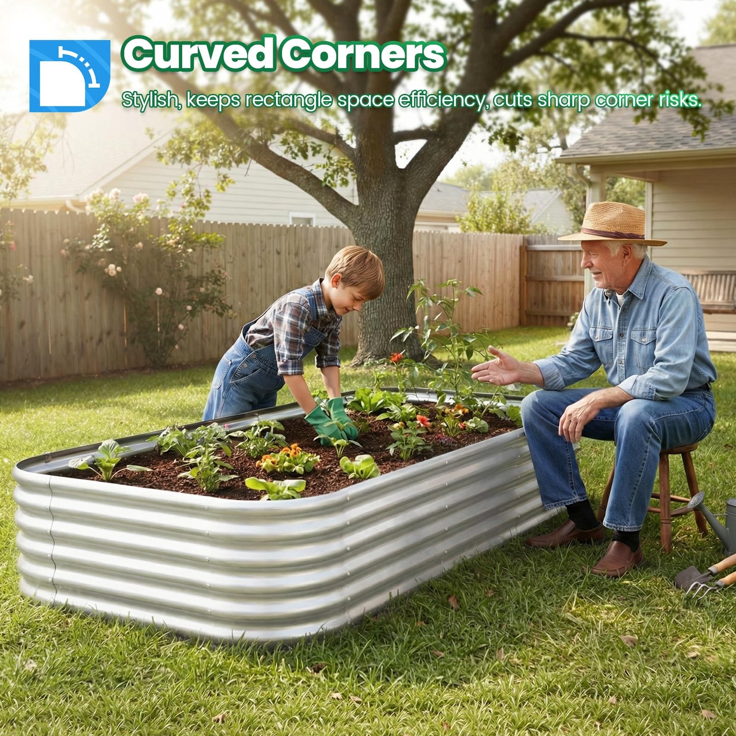 Quictent Raised Garden Bed Kit Oval Galvanized Metal Planter Box Tall for Vegetables Outdoor Backyard, Strengthened by Crossbar, Silver 8x4x1.5 ft