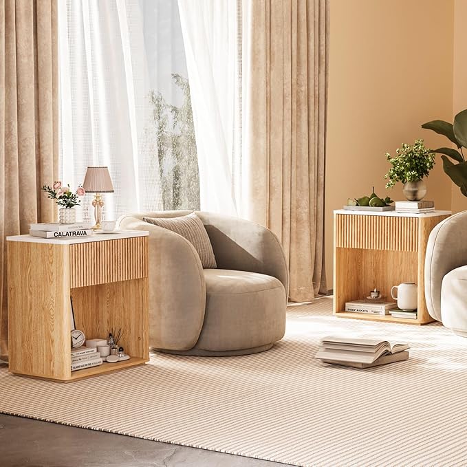 Modern Fluted Nightstand Set of 2