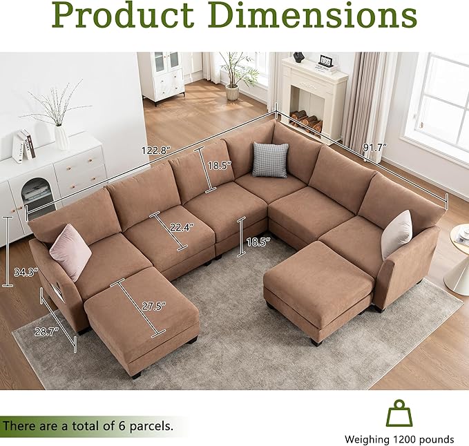 122.8" Large Sectional Couches for Living Room, 6 Seater L Shaped Modular