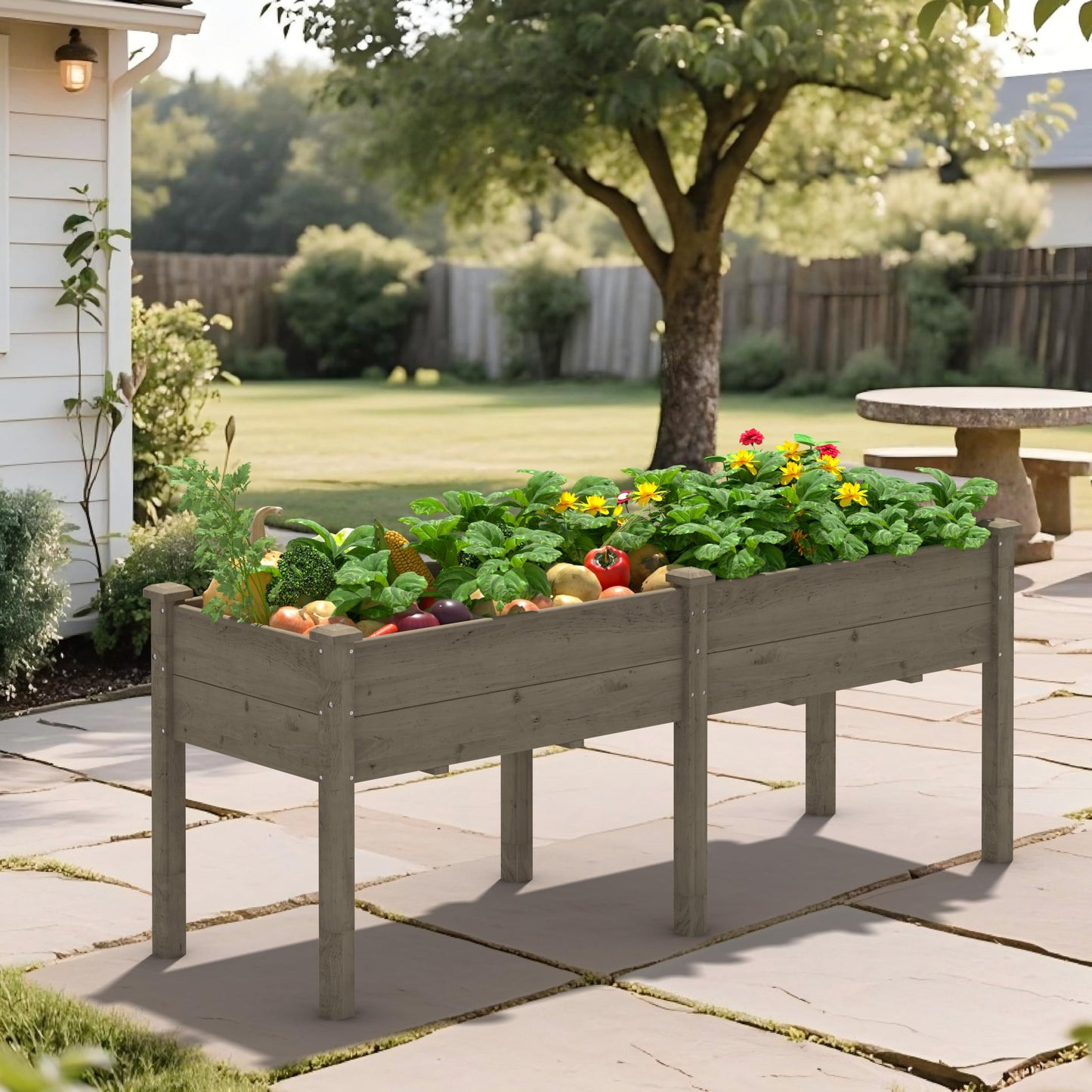 Yardenaler 72x23x30in Outdoor Raised Garden Bed with Legs, 2x6FT Elevated Wood Planted Box with Divider Panel & Drainage Hole, Ideal for Deep Rooted Vegetables, Flowers, Backyard and Patio, Brown