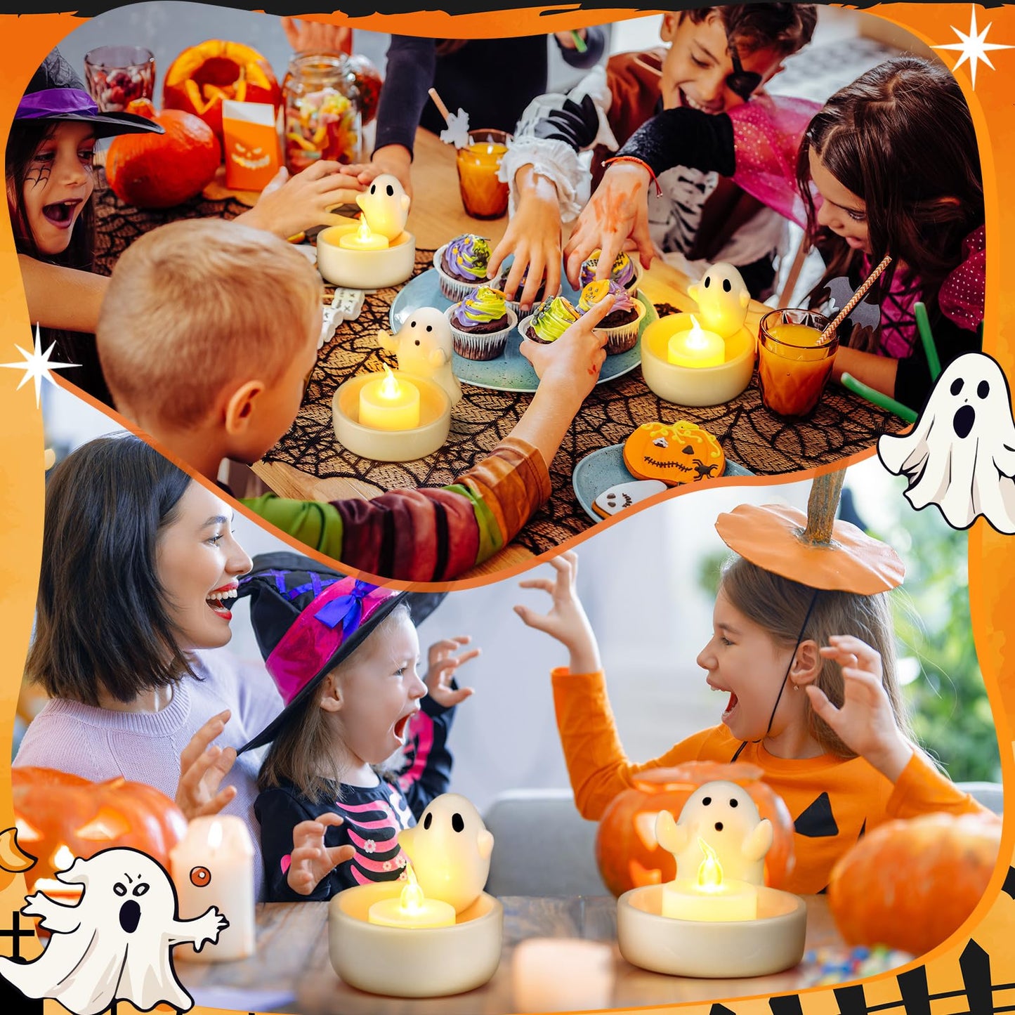 Teenyyou 2 Pack Halloween Ghost Candle Holder Cute Ceramic Ghost Tea Light Candle Holders Halloween Party Decor Favor, Home Table Centerpiece Small Holders for Tea Light