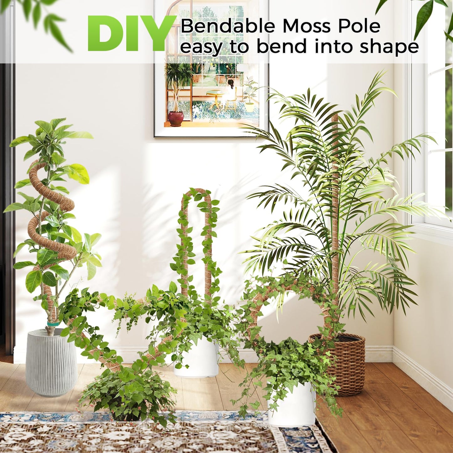 2 Pack Moss Pole Monstera Plant Support 63 Inch Bendable Monstera Support for Climbing Plants Extra Large Handmade Moss Poles Aluminum Plant Support Stakes Indoor Grow Upwards