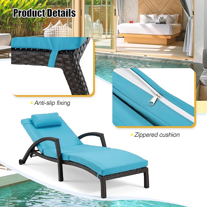 HOMREST Chaise Lounge Chairs Set of 6, PE Rattan Wicker Lounge Chair
