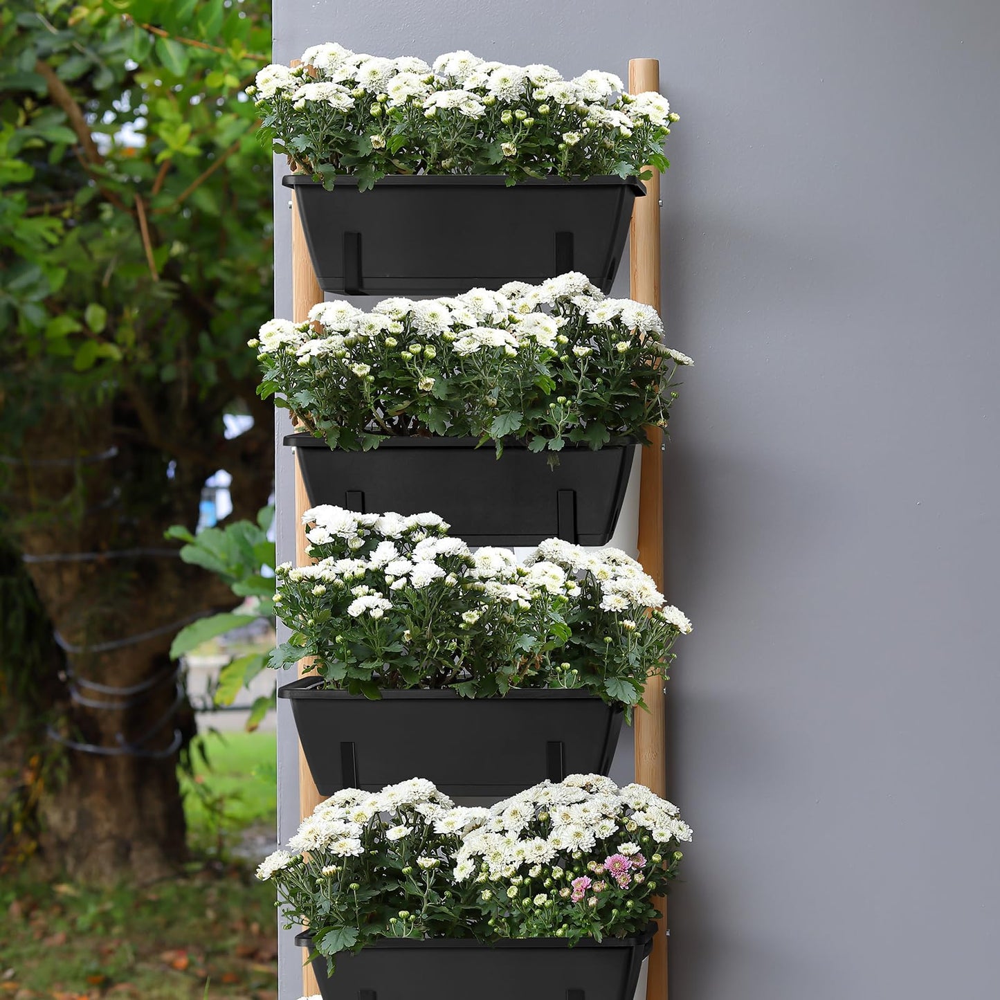 4 Pack Window Boxes Planters 17’’ Railing Planter Box with Adjustable Brackets, Deck Railing Hanging Flower Pots Rectangular Herb Planter for Outdoor Fence Garden, Balcony Decor