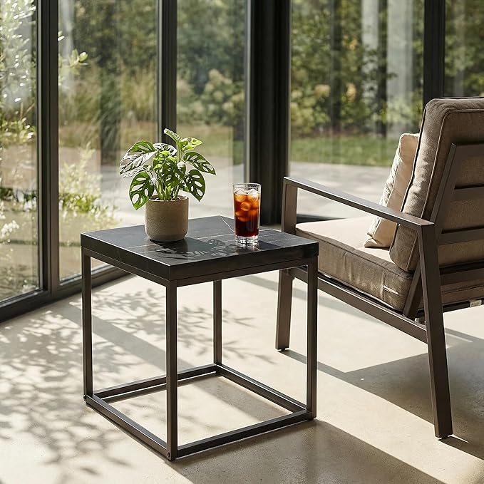 CENSI Modern Square End Table, Extra Thick 1.6" Wood Top & Metal Frame