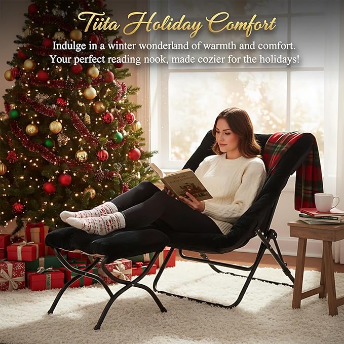 Tiita Folded Chair with Ottoman, Soft Faux Fur Oversized Folding Accent Chair