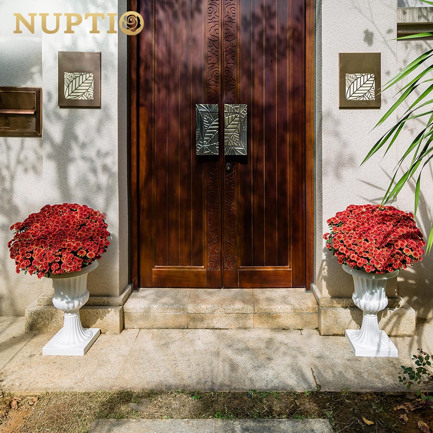 NUPTIO Plastic Urn Planters White - 6 Pcs 19.7 Inch Tall Large Urns Planter Outdoor for Plants - Garden Classic Flower Vase Plant Pots - Porch Front Pedestal Pot Resin Grecian Vases