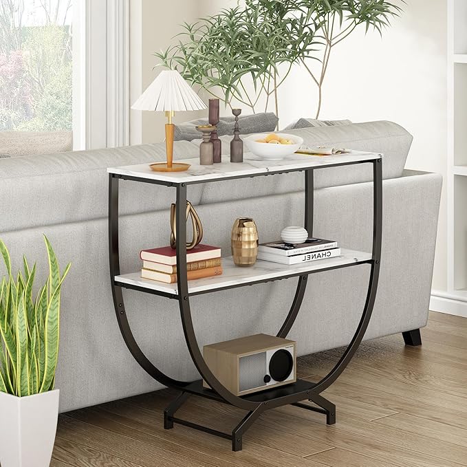 GILLAS 3 Tier Console Tables, Sofa Table Behind Couch Table, Industrial