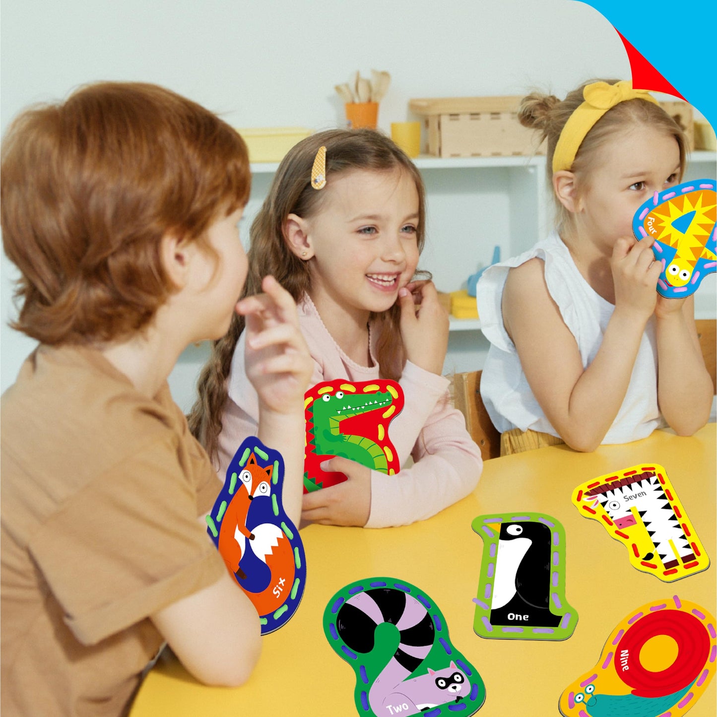 SpriteGru 10 Pieces Number Lacing Cards, 0-9 Double Sided Sewing Cards with 10 Colorful Laces, Imagination Development Lacing Toys Games for Children Educational and Learning Activity