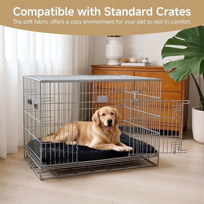 Washable Dog Bed Mat Crate Pad Soft Fluffy Pet Kennel Beds Dog Sleeping Mattress for Large Jumbo Medium Small Dogs, 42 x 28 Inch, Black