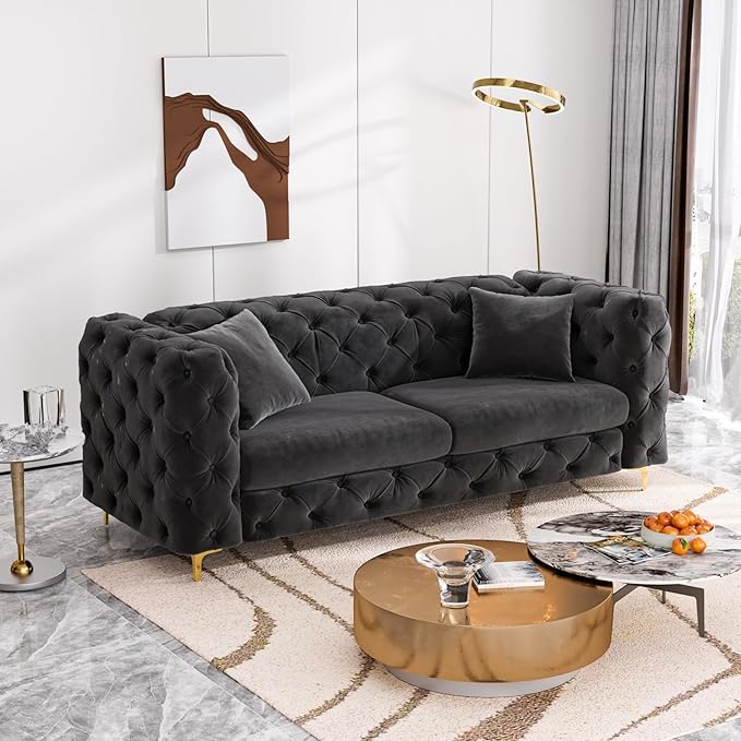 DAMAIFROM 75" Sofa Couch Mid Century Modern Velvet Couch Tufted Button Sofa