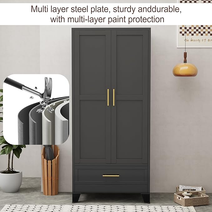 71"H Metal Tall Armoire Wardrobe Closet