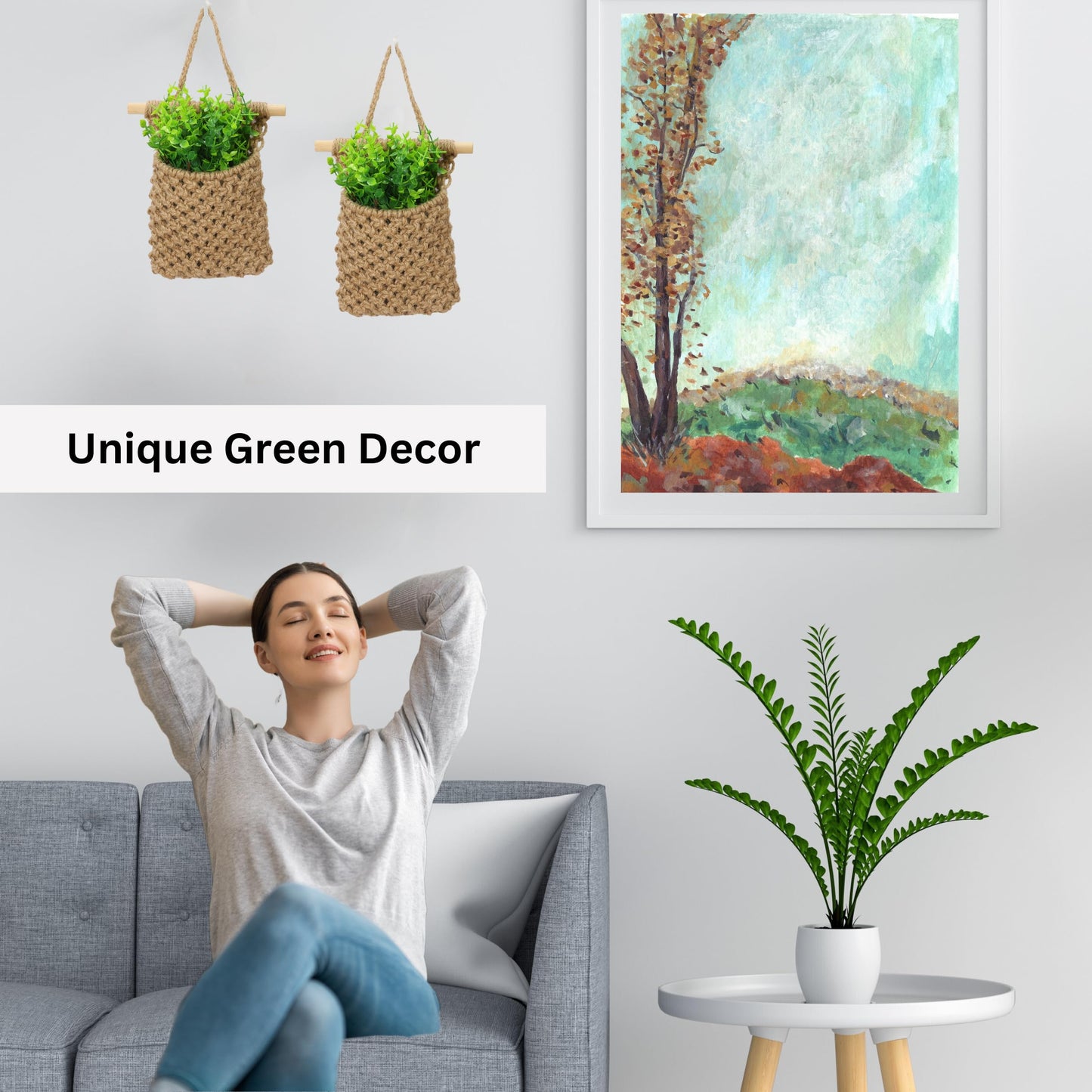 Shineloha 2 Packs Macrame Wall Planters with Artificial Eucalyptus | Macrame Plant Hanger, Wall Plant Holders for Boho, Bathroom, Bedroom & Wall Hanging Decor (2 Packs, Brown)