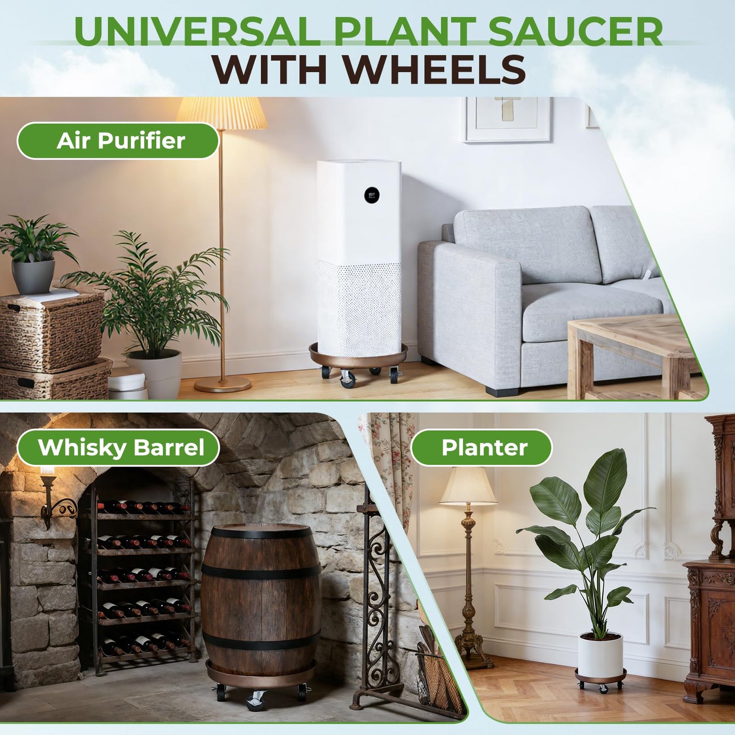 Parsagi Plant Saucer 12" Rolling Plant Caddy Rolling Plant Stand with Wheels – Heavy Duty Metal, Locking, Sturdy, Rust-Resistant Finish, and Easy to Move, 310 lb Capacity