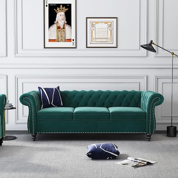 2 Piece Living Room Set, Velvet Chesterfield Sofa Couch Chair