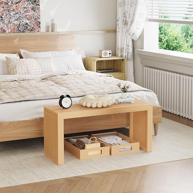 Bamboo Dining Bench, 35 inch Farmhouse Decor Indoor Kitchen Table Bench