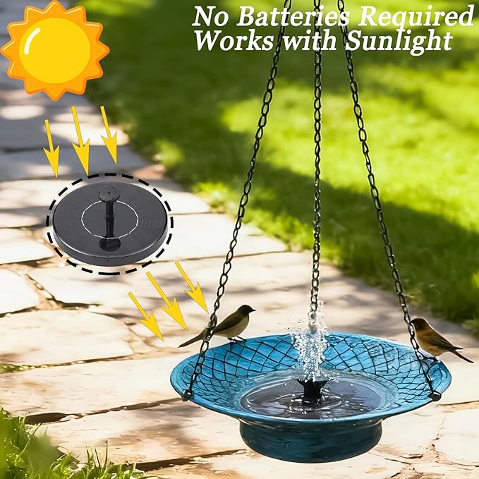 12.6" Hanging Bird Bath with Solar Fountain, Solar Bird Bath Fountains, Hanging Bird Baths for Outdoors, Hummingbird Fountain, Bird Bath Fountains Solar Power for Garden Patio Decor, Blue