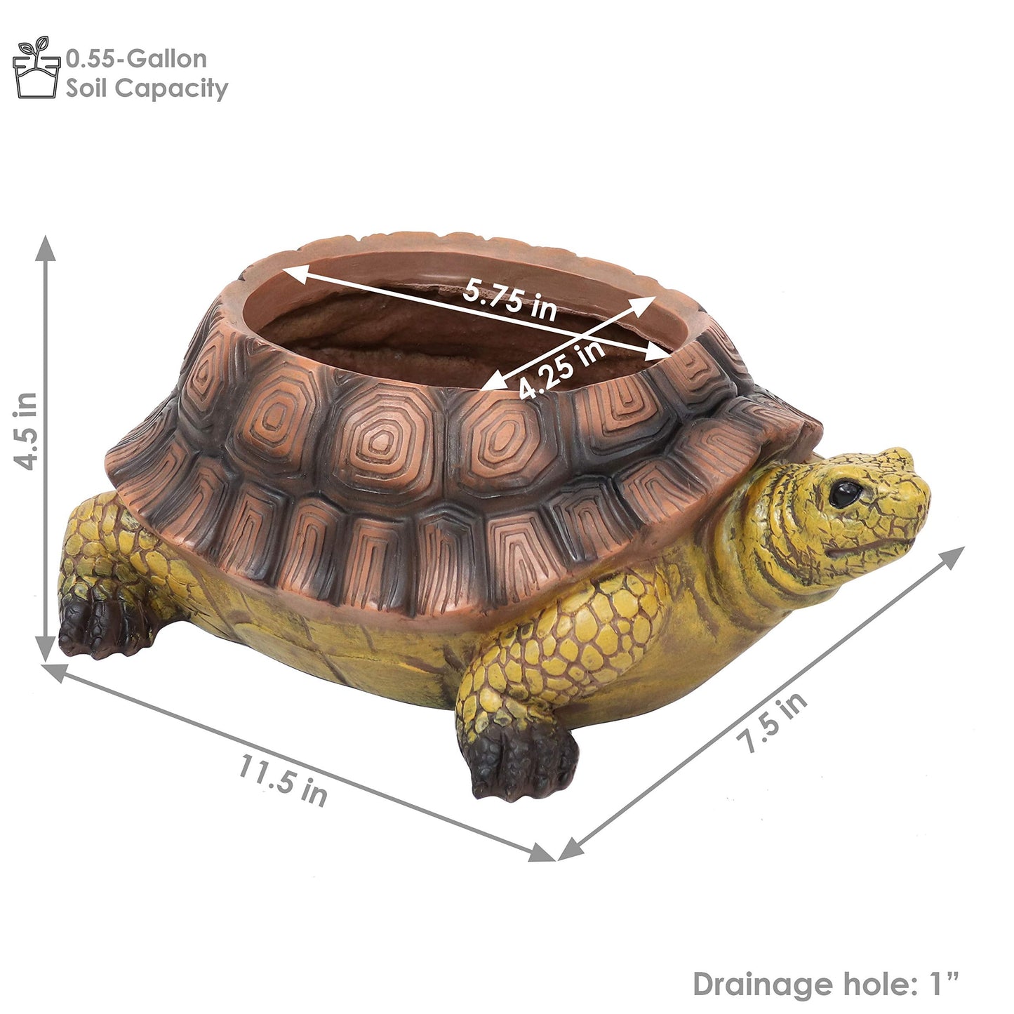 Sunnydaze Teddy the Turtle 11" Polyresin Garden Planter for Indoor or Outdoor Use