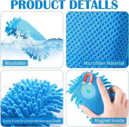 Sherr 18 Pcs Microfiber Shag Magnetic Dry Erase Erasers Washable School Whiteboard Eraser Bulk Colorful White Board Eraser for Chalk Markers Home Classroom Office (Blue)
