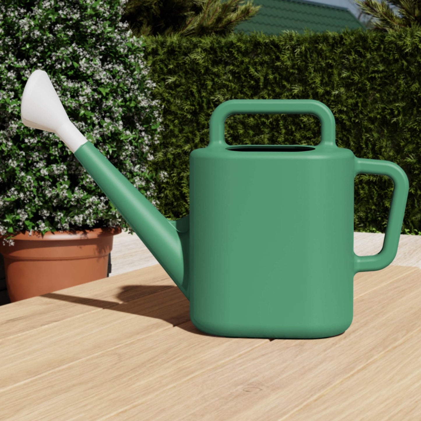 2 Gallon Resin Watering Can Green Lily – Top & Side Dual Handle for Easy Carry & Pour, Offset Opening Mess-Free Refill, Sturdy Garden Watering Can for Indoor & Outdoor Plants