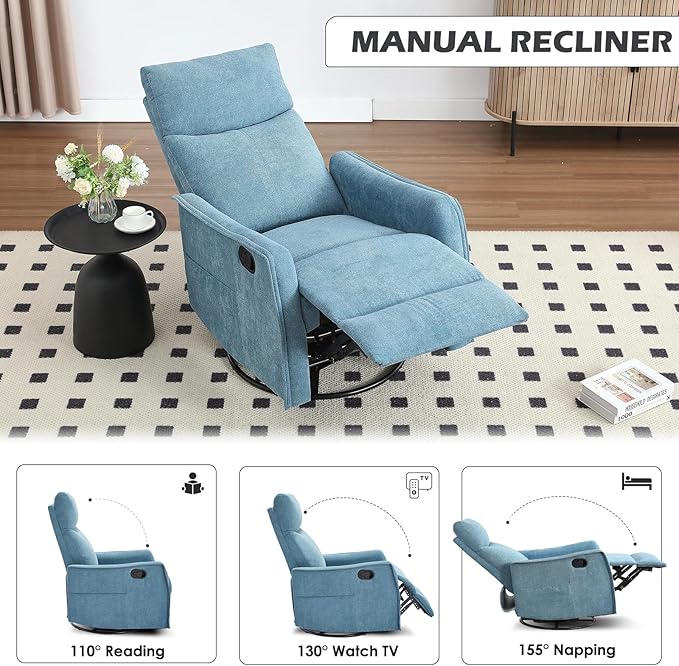 Trustyue Swivel Rocker Recliner Chair, 360° Swivel Recliner