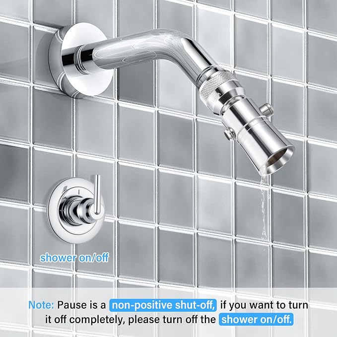 Enhon 2 Setting Pivoting Single Spray Shower Head with Shut Off Valve Replacement for 52652-PK Compatible with Delta Shower 2.5 GPM Brass Water Saving Shower Head Chrome 1" Diameter Spray Face (2 Set)