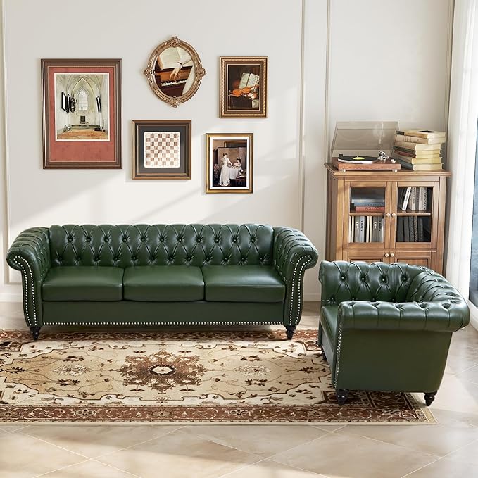LEVNARY Chesterfield Sofa, 3 Seater Tufted Couch