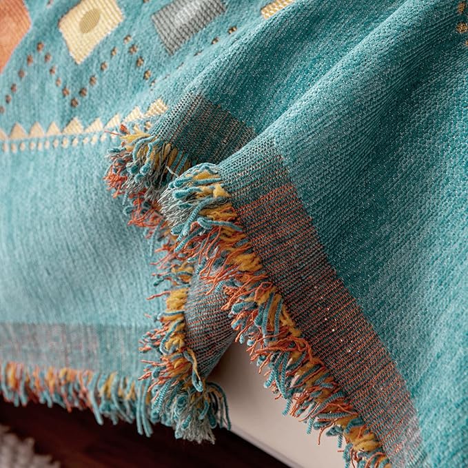 DREAMINGO Teal Boho Couch Cover Jacquard Chenille Sofa Covers Washable 3 Seater