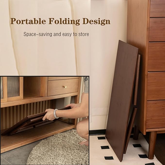 Bamboo Folding Coffee Table, Japanese Low Desk, No Assembly Portable Furniture